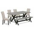 Pemberly Row 6-Piece Dining Table Set with X-Leg Table in Dark Khaki Brown