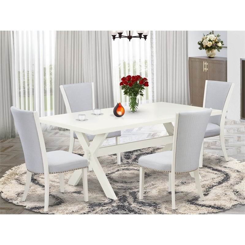 Pemberly Row 5-Piece Dining Set in Linen White and Gray Finish