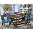 Pemberly Row 6-Piece Wood Dining Set with Bench in Jacobean & Black