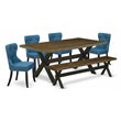 Pemberly Row 6-Piece Wood Dining Set with Bench in Jacobean & Black