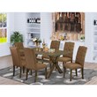 Pemberly Row 7-Piece Dining Set with X-Leg Table in Brown Smoke Finish