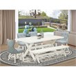 Pemberly Row 6-pc Wood Dining Set with Bench in White and Baby Blue