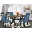 Pemberly Row 5-pc Wood Dining Set in Black Finish with Mineral Blue Chairs