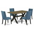 Pemberly Row 5-pc Wood Dining Set in Black Finish with Mineral Blue Chairs