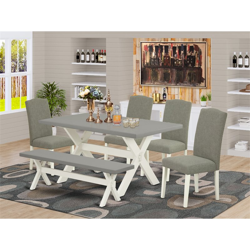 Pemberly Row 6-Piece Wood Dining Set with Cement Top in Dark Shitake