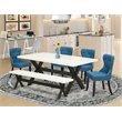 Pemberly Row 6-Pc Dining Table Set with Linen Fabric Seats in White/Black