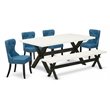 Pemberly Row 6-Pc Dining Table Set with Linen Fabric Seats in White/Black
