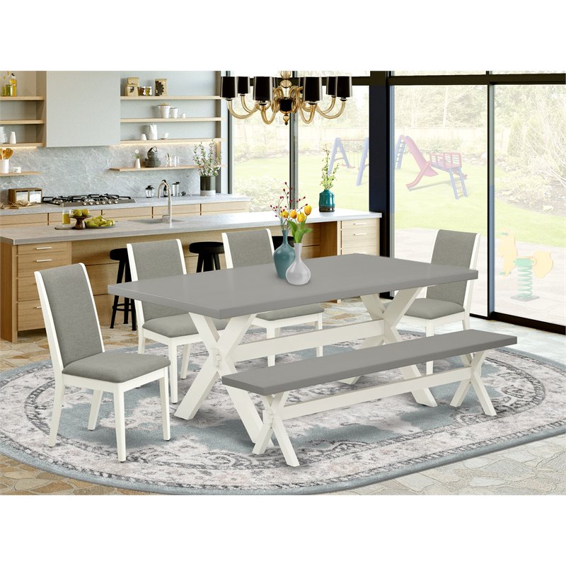 Pemberly Row 6-Piece Wood Dining Table Set with White Finish and Bench