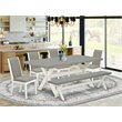 Pemberly Row 6-Piece Wood Dining Table Set with White Finish and Bench