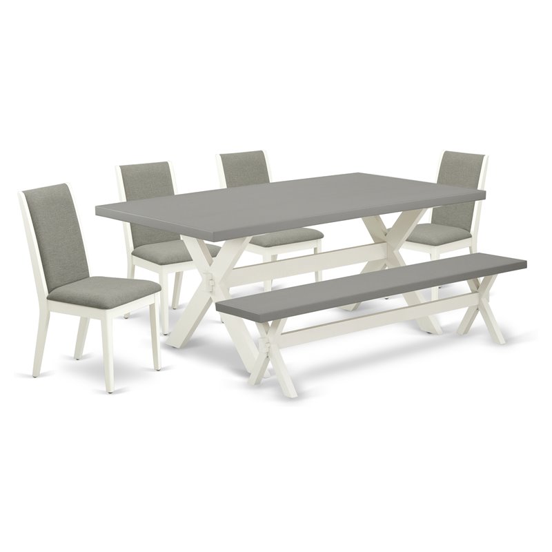 Pemberly Row 6-Piece Wood Dining Table Set with White Finish and Bench