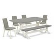 Pemberly Row 6-Piece Wood Dining Table Set with White Finish and Bench
