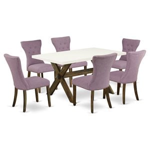 Pemberly Row 7-Piece Wood Dining Table Set in Brown with Linen Seats