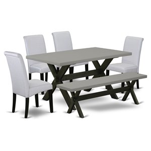 Pemberly Row 6-Piece Wooden Dining Set Gray Cement Black Upholstery