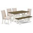 Pemberly Row 6-Piece Dining Table Set Cream Linen Jacobean Finish