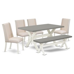 Pemberly Row 6-Piece Wood Dining Set in Linen White and Cement Finish