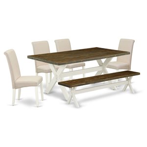 Pemberly Row 6-Piece Wood Dining Room Set with Bench and Chairs