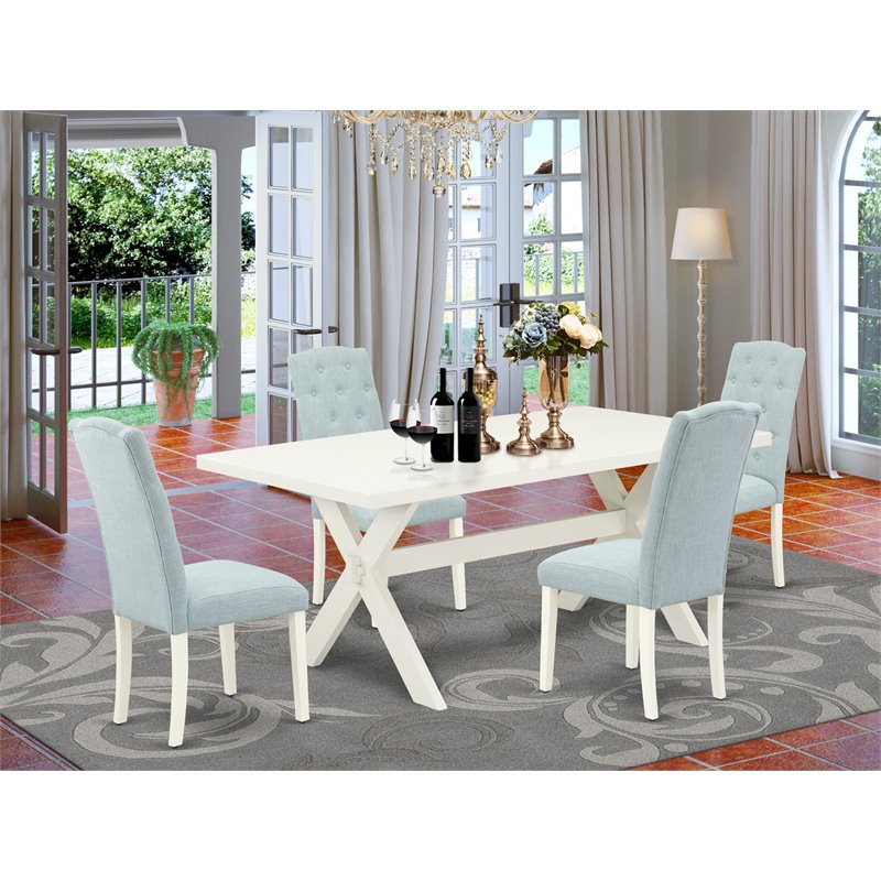 Pemberly Row 5-Piece Wood Kitchen Set with Linen Fabric Chairs in Blue