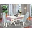 Pemberly Row 5-Piece Wood Kitchen Set with Linen Fabric Chairs in Blue