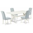 Pemberly Row 5-Piece Wood Kitchen Set with Linen Fabric Chairs in Blue