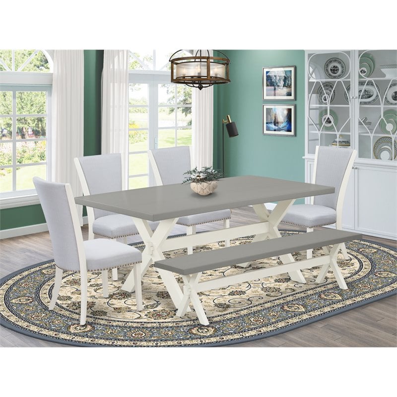 Pemberly Row 6-Piece Wood Dinette Set with Cement Top in White and Gray