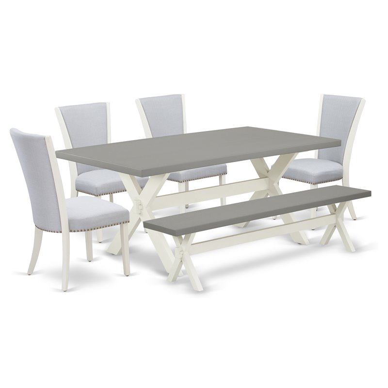 Pemberly Row 6-Piece Wood Dinette Set with Cement Top in White and Gray