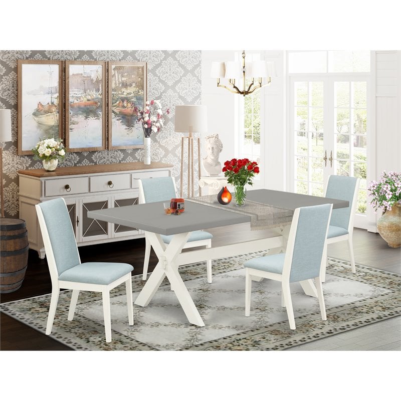 Pemberly Row 5-Piece Modern Wood Dining Table Set with Baby Blue Chairs