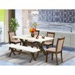 Pemberly Row 6-Piece Acacia Wood Dining Set in Dark Khaki Gray/White