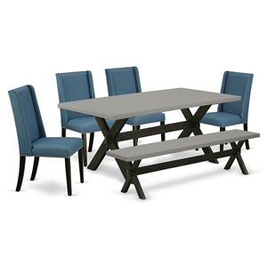 Pemberly Row 6-Piece Linen and Wood Dining Set in Mineral Blue