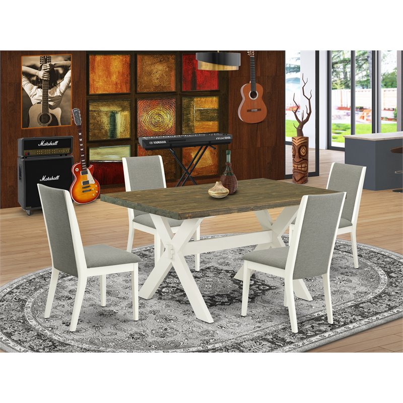Pemberly Row 5-Piece Wood Dining Set in Shitake and Linen White