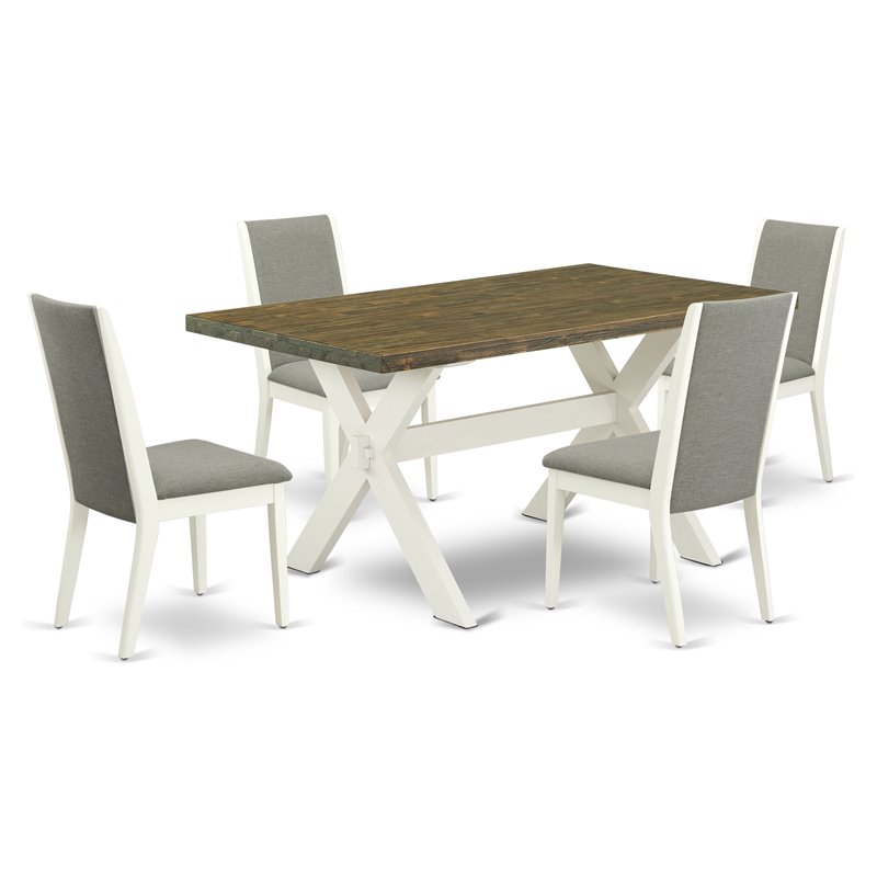 Pemberly Row 5-Piece Wood Dining Set in Shitake and Linen White