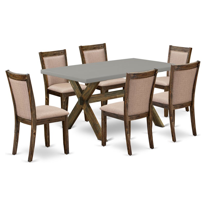Pemberly Row 7-Piece Acacia Wood Dining Set in Cement and Dark Khaki Gray