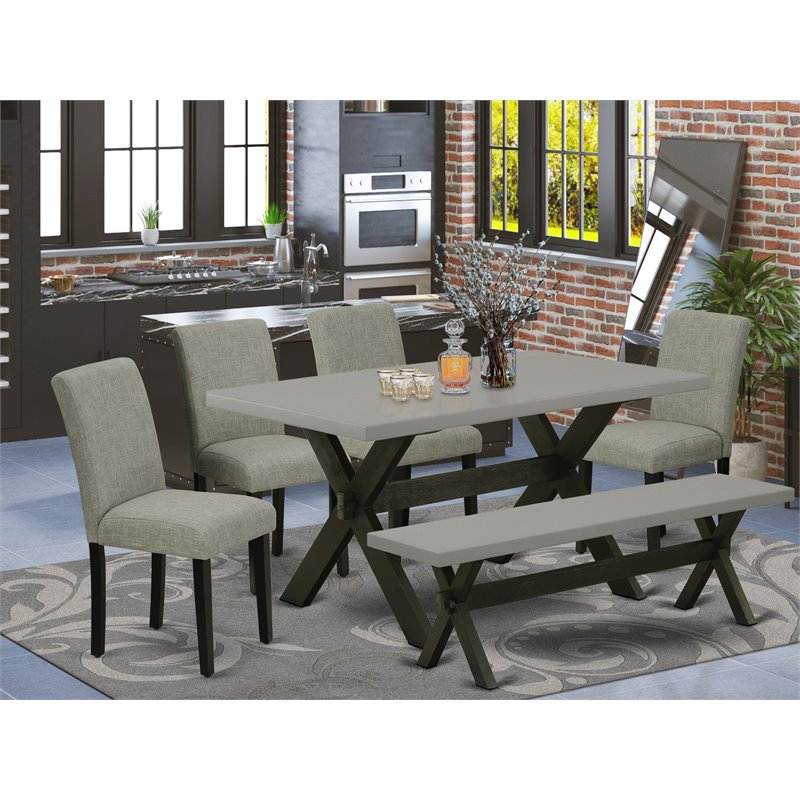 Pemberly Row 6-Piece Wood Dining Room Table Set in Shitake Cement Finish