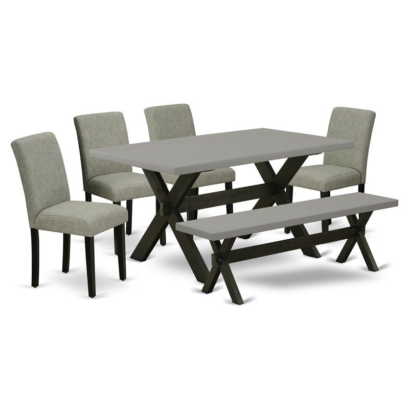 Pemberly Row 6-Piece Wood Dining Room Table Set in Shitake Cement Finish