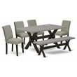 Pemberly Row 6-Piece Wood Dining Room Table Set in Shitake Cement Finish