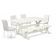 Pemberly Row 6-Piece Dining Table Set with Linen Chairs in White Finish