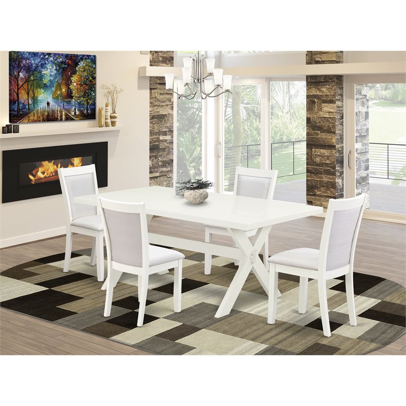 Pemberly Row 5-Piece Acacia Wood Dining Set in Linen White & Cream