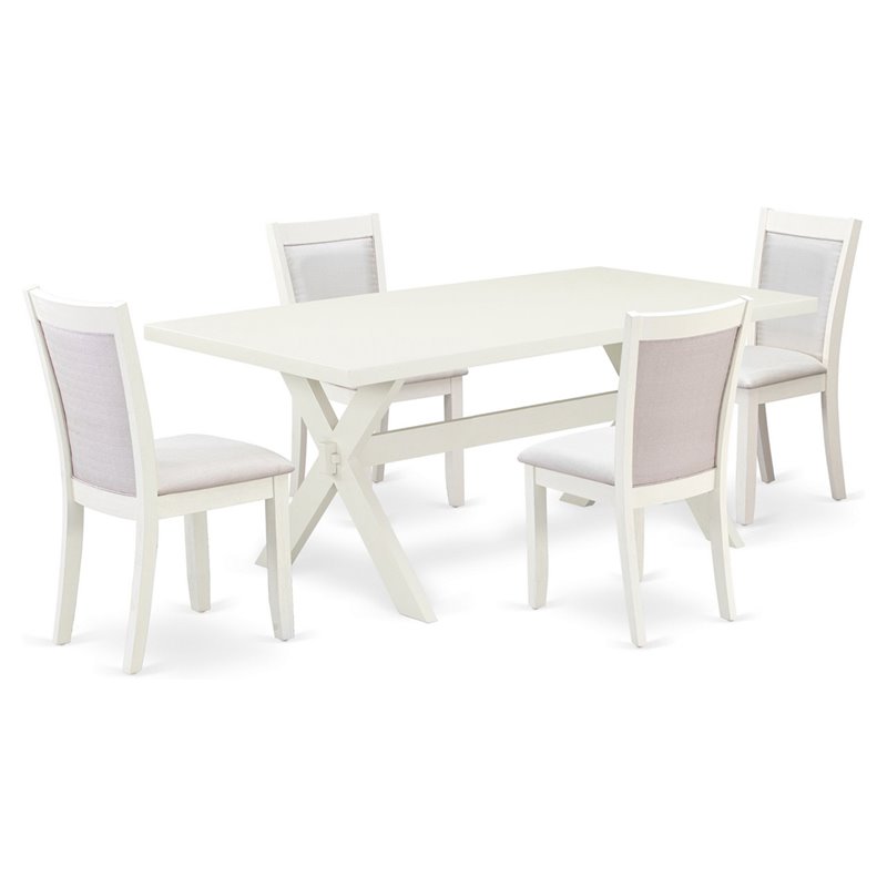 Pemberly Row 5-Piece Acacia Wood Dining Set in Linen White & Cream
