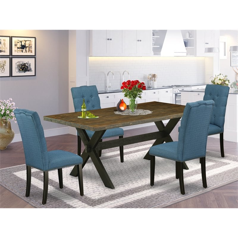 Pemberly Row 5-Piece Wood Dining Set in Mineral Blue & Jacobean