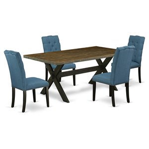 Pemberly Row 5-Piece Wood Dining Set in Mineral Blue & Jacobean