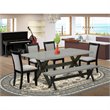 Pemberly Row 6-Piece Acacia Wood Dining Set with Cement Top Table