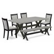 Pemberly Row 6-Piece Acacia Wood Dining Set with Cement Top Table