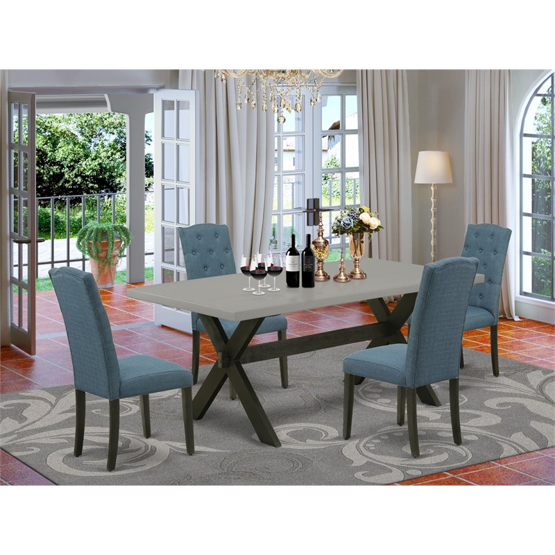 Pemberly Row 5-Piece Wood Dining Table Set in Black and Blue Finish