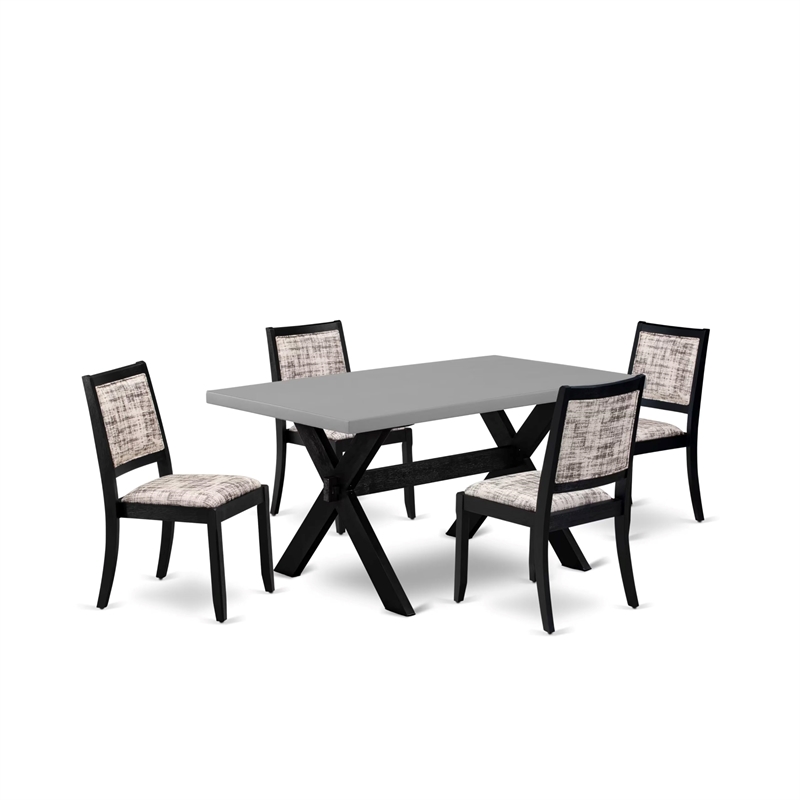 Pemberly Row 5-Piece Rubberwood Dining Set with Cement Tabletop and Chairs