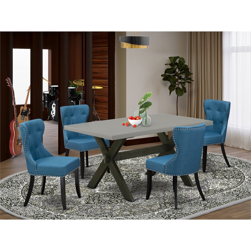 Pemberly Row 5-Piece Wood Dining Table Set with Linen Fabric Seats