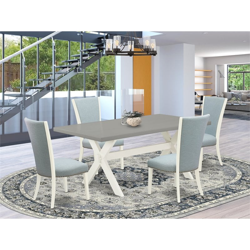 Pemberly Row 5-Piece Wood Dining Set with Fabric Seats in Baby Blue