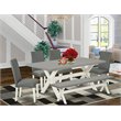 Pemberly Row 6-Piece Wood Dining Set with Bench and Fabric Seats