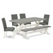 Pemberly Row 6-Piece Wood Dining Set with Bench and Fabric Seats