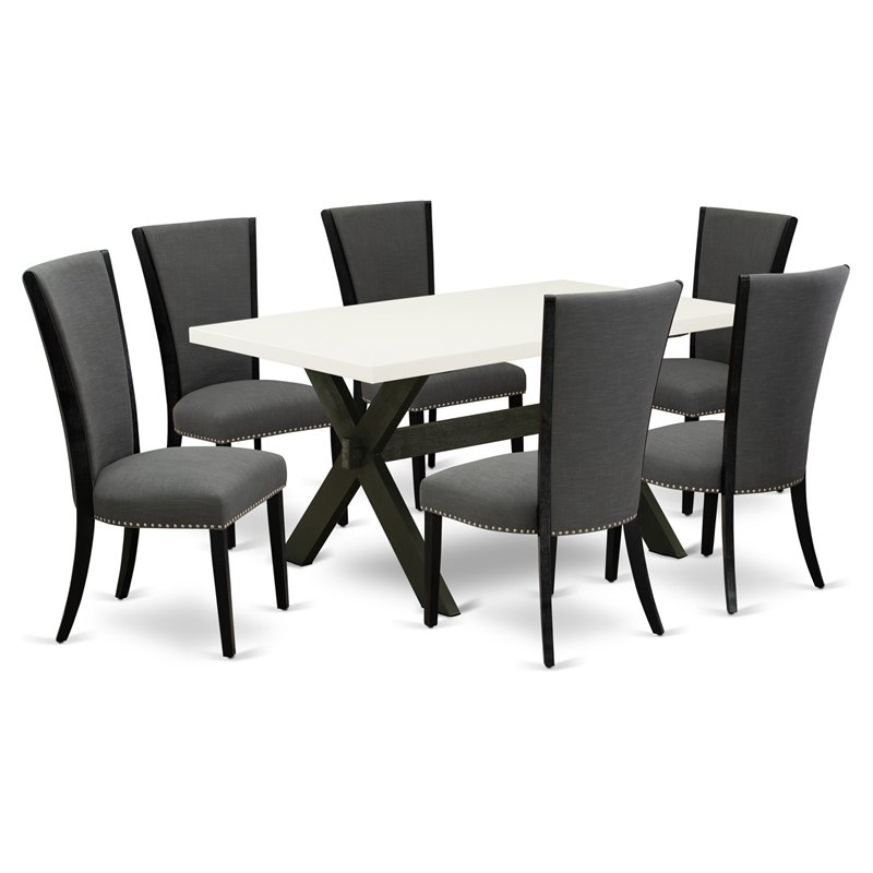 Pemberly Row 7-Piece Wood Dining Set with Fabric Seats in Gotham Gray