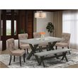 Pemberly Row 6-Piece Wood Dining Room Set with Bench in Black Finish
