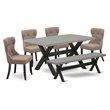 Pemberly Row 6-Piece Wood Dining Room Set with Bench in Black Finish